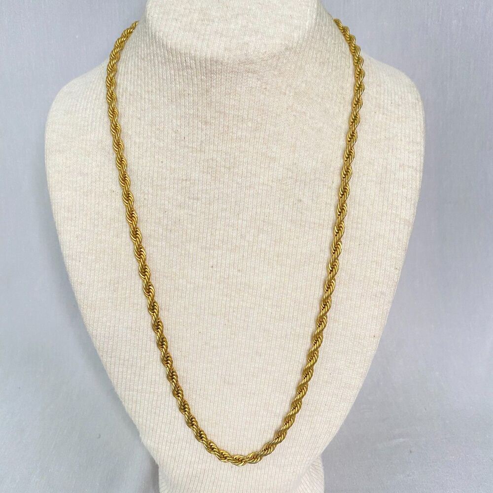 💎Gold Tone Twisted Rope Spiral Chain Necklace Matinee Length